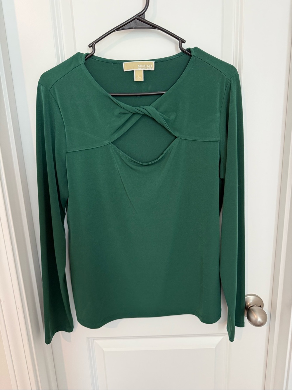 Michael Kors Deep Green Long Sleeve Twist-Neck Top